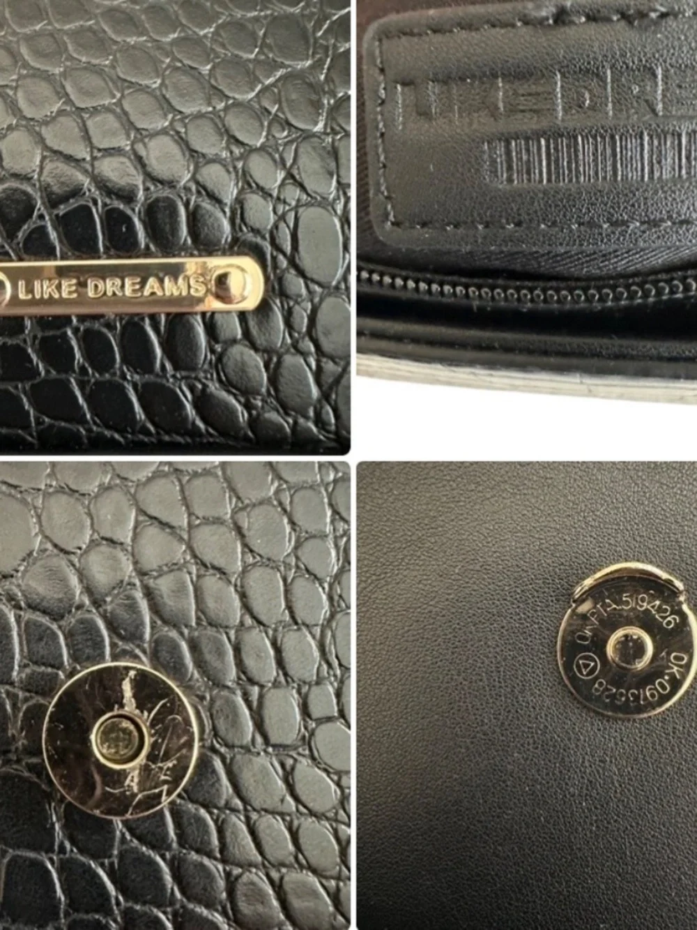 like dreams Small Black Croc-Embossed Top Handle Satchel with Gold Ring & Strap